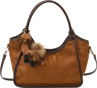 Generic Mini Faux Suede Solid Color Versitile Shoulder Bag Bucket Bag Lightweight Tote Handbag for Women Work Travel Fall