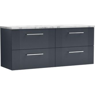 Nuie Nuie - Deco Wall Hung 4-Drawer Vanity Unit with Carrera Marble Worktop 1200mm Wide - Satin Anthracite