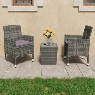 vidaXL Muebles De Jard&iacute;n 3 Pzas Rat&aacute;n Sint&eacute;tico Vidrio Templado Gris Vidaxl