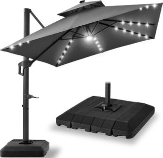 Best Choice Products 12x12ft 2-Tier Square Outdoor Solar LED Cantilever Umbrella w/ 360-Rotating Base