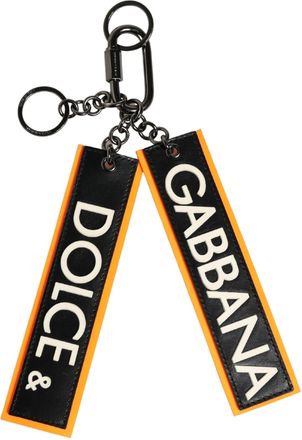 Dolce & Gabbana Black White Leather Nylon Logo Ring Keyring Womens Keychain