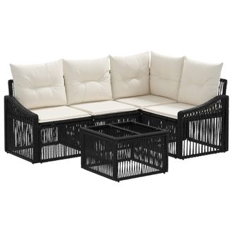 vidaXL Conjunto De Sof&aacute;s De Jard&iacute;n 5 Pcs Negro Rat&aacute;n Sint&eacute;tico Vidaxl