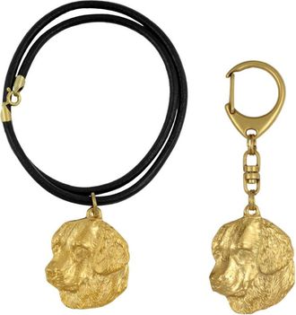 OEM Golden Retriever - Llavero Y Collar Con Perro En Caja, Producto Ba&ntilde;ado En Oro De Alta Calidad, Marca Art-dog