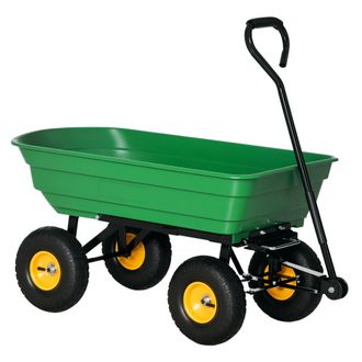 OUTSUNNY Carro De Jard&iacute;n Carrocer&iacute;a Inclinable Hasta 75&deg; Con Mango Ajustable Y 4 Neum&aacute;ticos Capacidad Max.75 L Acero 109x52x94 Cm