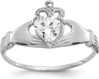 Diamond2Deal 14k White Gold White Cubic Zirconia Claddagh Heart Ring