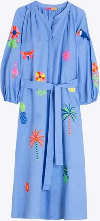 Vilagallo Womens Long Dress With Tropical Embroidery In Blue