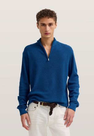 Bugatti Troyer BUGATTI Regular Fit, Herren, Gr. XXL, 370, marine, Strick, 100% Baumwolle, unifarben, regular fit, ohne Ausschnitt, Pullover Troyer, aus reiner