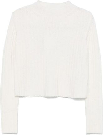 Max Mara Gebreide Trui met Opstaande Kraag - Dames - Coltruien - Wit - M - Wol - Truien & Vesten