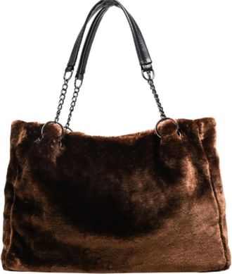 Generic Womens Plush Bags Plush Bag Popular And Fashionable Winter Women Shoulder Bag Female Chain Larger Capacity Tote(Brown)