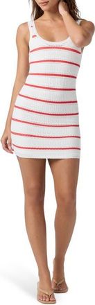 Florence By Mills Stripe Pointelle Stitch Minidress in Bright White/Poppy Red at Nordstrom, Size Xx-Small