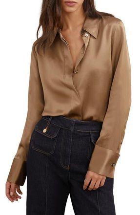 Reiss Ameira Silk Shirt in Camel at Nordstrom, Size 14 Us