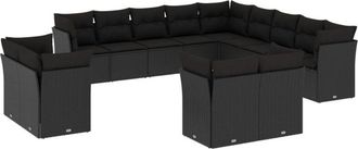 vidaXL Set De Sof&aacute;s De Jard&iacute;n Y Cojines 13 Pzas Rat&aacute;n Sint&eacute;tico Negro Vidaxl