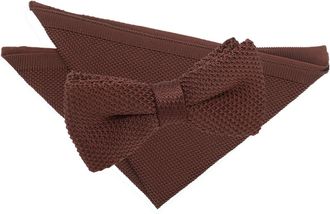 DQT Knit Knitted Plain Casual Pre-tied Bow Tie & Pocket Square Set for Men in Chocolate Brown