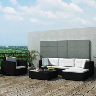 vidaXL Set Muebles De Jard&iacute;n 6 Piezas Y Cojines Rat&aacute;n Sint&eacute;tico Negro Vidaxl