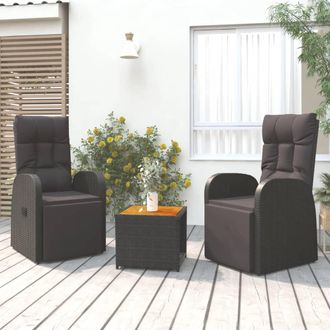 vidaXL Vidaxl - Juego Muebles Jard&iacute;n 3 Pzas Madera Acacia Rat&aacute;n Sint&eacute;tico Negro