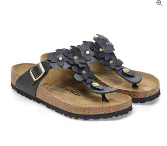 Birkenstock Womens Gizeh Flower Leather Sandal In Black