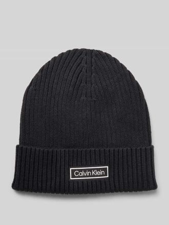 Calvin Klein Strickmütze mit Kaschmir-Anteil und Label-Patch in BLACK, Größe 1