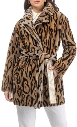 Gorski Reversible Select Grooved Genuine Shearling Coat, Belt in Ocelo Print/gold at Nordstrom, Size X-Small