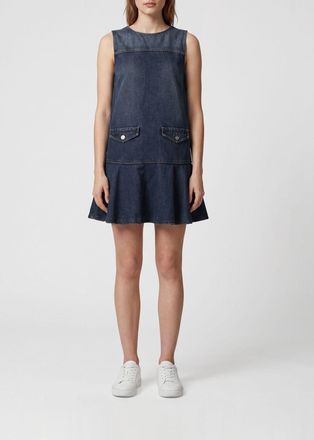 Ganni Mini abito A-line in denim di cotone senza maniche con balze