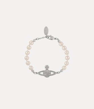 Vivienne Westwood Mini Bas Relief Pearl Bracelet Silver Swarovski Pearls Women