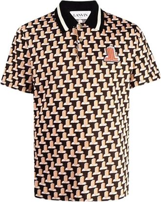 Lanvin Polo met Korte Mouwen met Monogrampatronen - Heren - Polos - Bruin - XS - Katoen - Tops