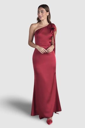 Coast Bow One Shoulder Satin Dress in Red at Nordstrom, Size 14