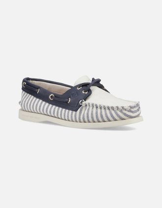 Sperry Top-Sider Womens Sperry Authentic Original Textile Womens White/Navy Standard Boat Shoes - Size: UK 4.5 / eu 37.5 / us 7