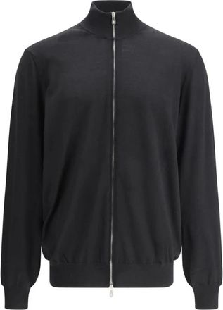 Brunello Cucinelli Zip-throughs, male, Black, 4XL, Monochrome Wool Zipper Cardigan