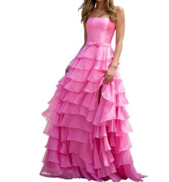 Sherri Hill Mikado Bodice Strapless Gown In Bright Pink