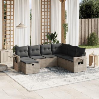 vidaXL Vidaxl - Set De Sof&aacute;s De Jard&iacute;n 7 Piezas Con Cojines Rat&aacute;n Pe Gris