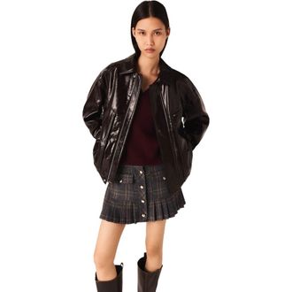 Maje Crackled faux leather jacket in Dark Brown at Nordstrom, Size 34 Eu