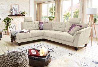 HOME AFFAIRE Ecksofa »Trondheim L-Form« mit Federkern und Knopfheftung im Rücken, Füsse Buche dunkel