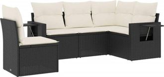 vidaXL Set De Muebles De Jard&iacute;n 5 Pzas Y Cojines Rat&aacute;n Sint&eacute;tico Negro Vidaxl