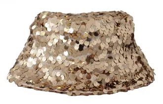 Dolce & Gabbana Womens Gold Silk Sequin Embellished Designer Brim Bucket Hat Polyester