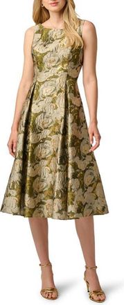 Adrianna Papell Floral Jacquard Midi Dress in Olive Multi at Nordstrom, Size 14