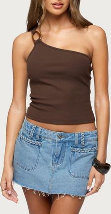 Edikted Calista O-Ring One-Shoulder Rib Crop Top in Brown at Nordstrom, Size X-Small