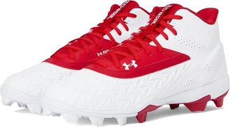 Under Armour Leadoff Mid 3.0 Baseball Cleat Mens Shoes Red/White/Red : 9.5 D - Medium, Synthetic