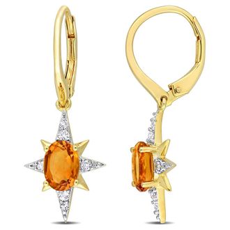 Amour 1 3/4 CT TGW Madeira Citrine and White Topaz Sar Drop Leverback Earrings In Yellow Plated Sterling Silver