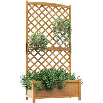 Costway Costway Jardinera Elevado Con Caja De Cultivo Y Enrejado, Orificios De Drenaje, Macetero Vertical De Madera De Pie De 180 Cm, Contenedor De Plantas Ve