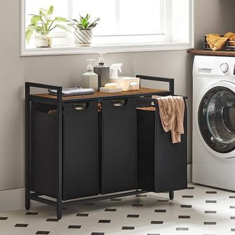 Vasagle 3 Compartment Laundry Basket with Shelf & Metal Frame in Black