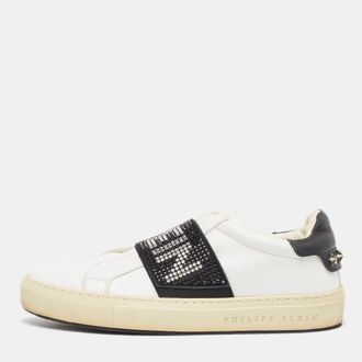 Philipp Plein Philipp Plein White/black Leather Crystal Embellished Sneakers