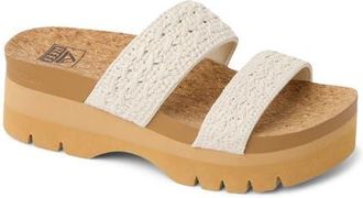 Reef Cushion Vista Higher Platform Slide Sandal in Vintage Tan Textile at Nordstrom, Size 11