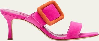 Manolo Blahnik Gable 70mm Bicolor Suede Buckle Sandals