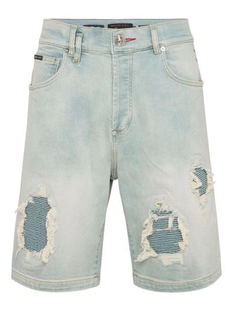 Philipp Plein distressed shorts - men - Cotton/Elastane - 30 - Blue