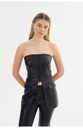LaMarque Avani | Faux Leather Bustier Top in Black at Nordstrom, Size X-Small