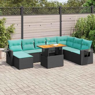 vidaXL Vidaxl Set De Sof&aacute;s De Jard&iacute;n Con Cojines 9 Pzas Rat&aacute;n Sint&eacute;tico Negro