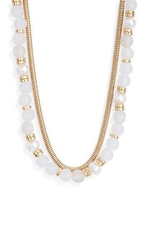 Nordstrom Rack Layered Chain & Bead Necklace in White- Gold at Nordstrom Rack