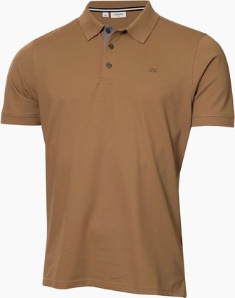 Calvin Klein Mens Embroidered Collared Neck Short Sleeve Polo Shirt - Tan - Size: 2X large