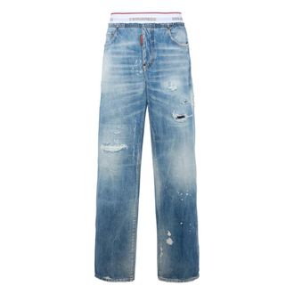 Dsquared2 Straight Jeans, male, Blue, Size: XL Elasticated Waistband Jeans