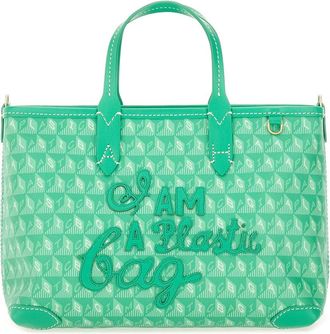 Anya Hindmarch Womens Xs Tote Bag With I Am A Plastic Pattern Green Cowhide - Bos Taurus Handbags Hand